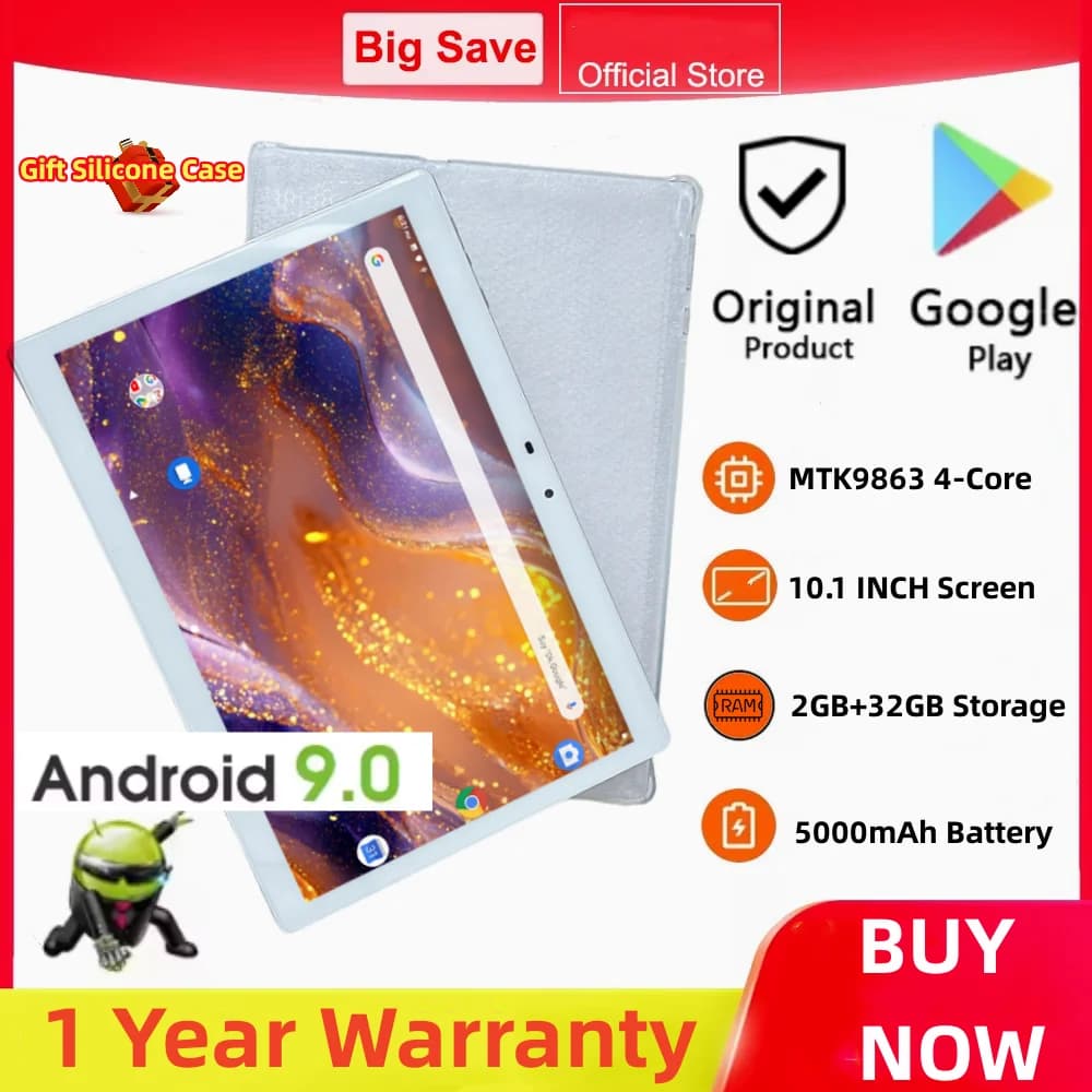 Tablet 10.1 inches 1920 * 1200 IPS K30 Type-C Android 9.0 MTK9863 Quad Core 2 GB RAM 32 GB ROM WiFi 5000 mAh Silicone Case with Gift Support