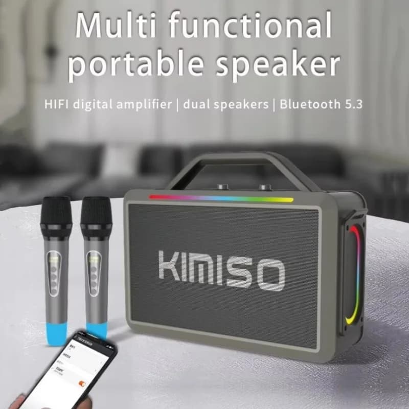 Altoparlante Bluetooth Wireless Portatile KIMISO KMS-252 Originale con Supporto USB, Scheda TF, Radio FM, per Feste all'Aperto e Karaoke con Microfono