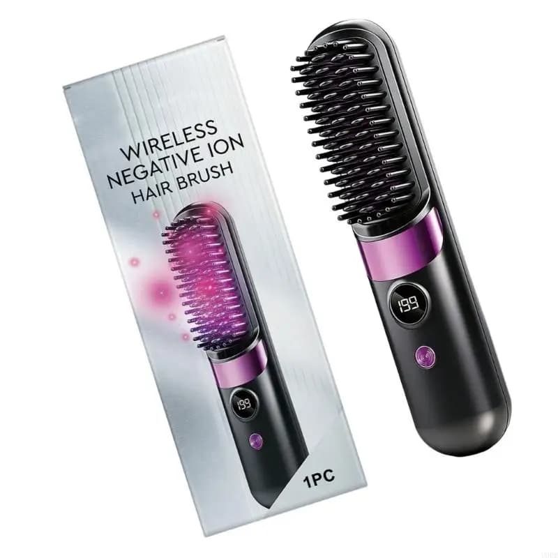 Wireless Hair Plate Brush for Rechargeable USB Smooth 4 Temperature Settings Straight hair comb