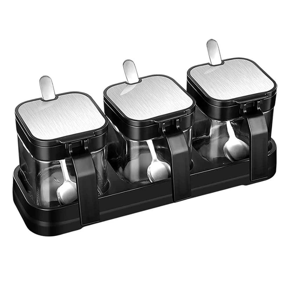 Barattoli portaoggetti in vetro Contenitori per spezie Set con coperchi e cucchiai in acciaio inossidabile per servire zucchero, sale, caffè, tè