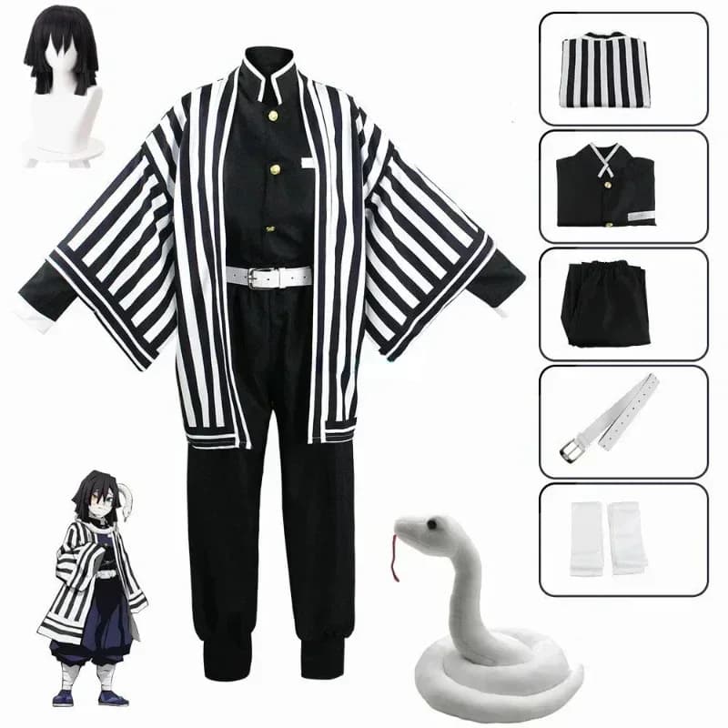 Costume cosplay 2026 del personaggio anime Iguro Obanai Snake Pillar, uniforme kimono, parrucca anime, per adulti e bambini, per feste di Halloween
