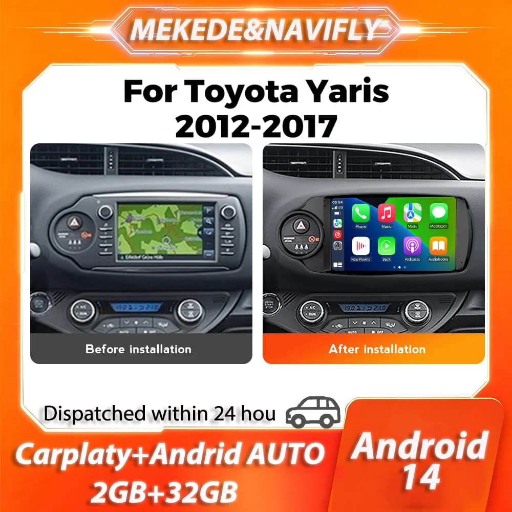 Autoradio MEKEDE per Toyota Yaris 2012-2017, Android 14, Carplay, GPS, Sistema Multimediale Centrale Intelligente per Auto