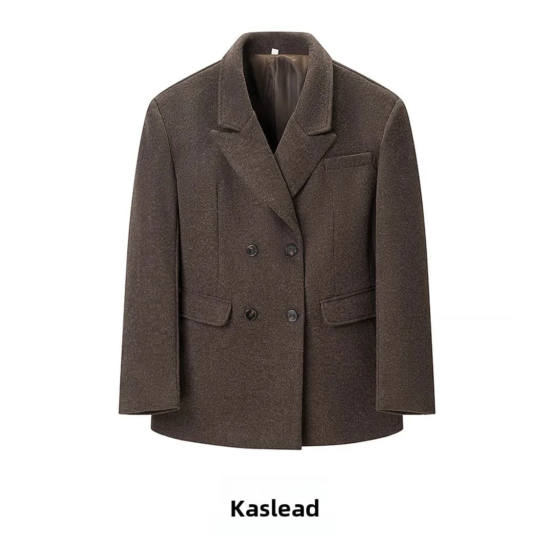 KASLEAD New Women's Fashion Slimming Long Sleeve Double Button Decorative Jacket Street Style Polyester Fiber Regular Thickness