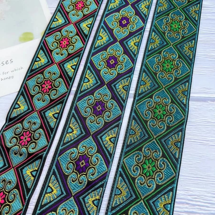 10 Yards/Lots nastro Jacquard intrecciato 5 cm motivo floreale verde per accessori per cinghie di abbigliamento IS-3300