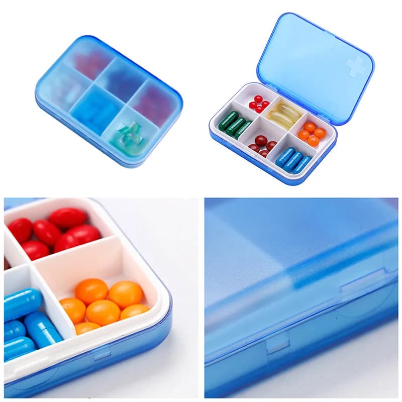 Organizer per pillole settimanale a 6 scomparti, scatola per medicinali settimanale, custodia in plastica da viaggio portatile compatta per integratori di vitamine