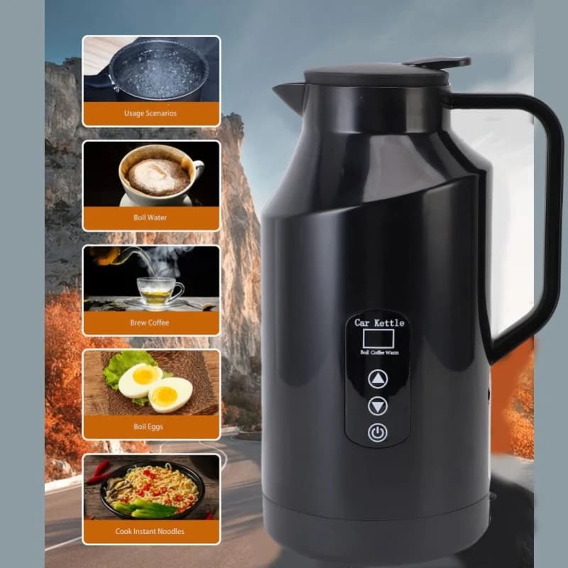 1500ML Car Electric Kettle Portable Water Boiler Multiple Temp Adjustable Coffee Tea Heater Auto Shutoff For Truck Use