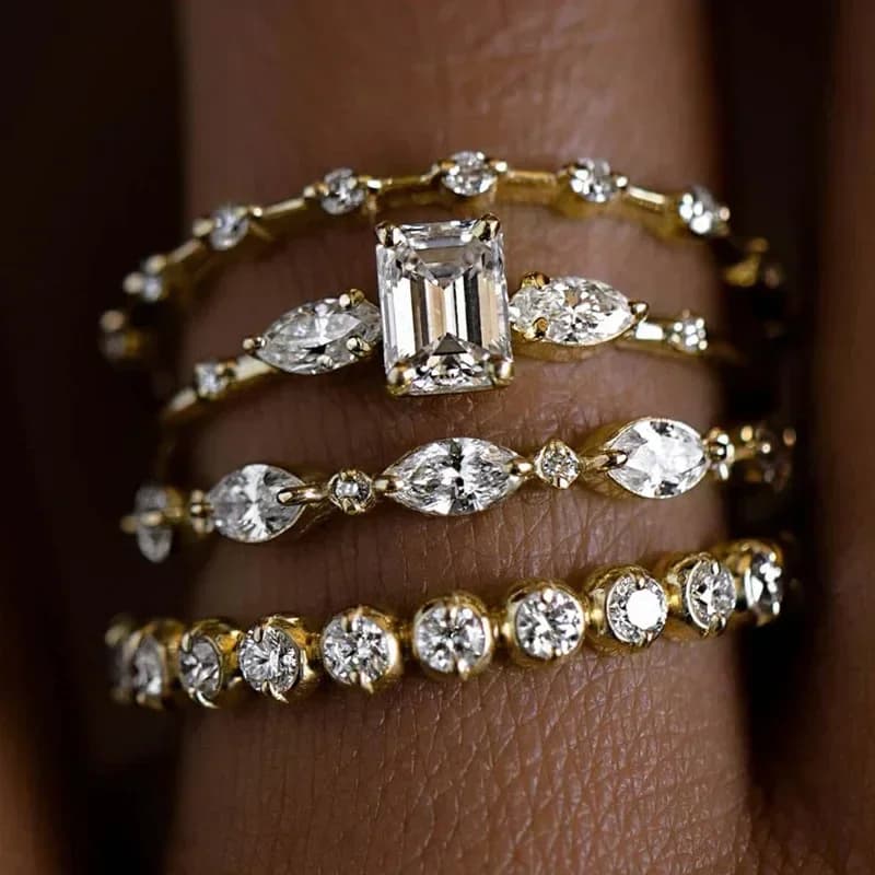 2026 New European and American Geometric Zircon Ring, Women's Exquisite Ring Set of Four, Light Luxury and Premium Jewelry