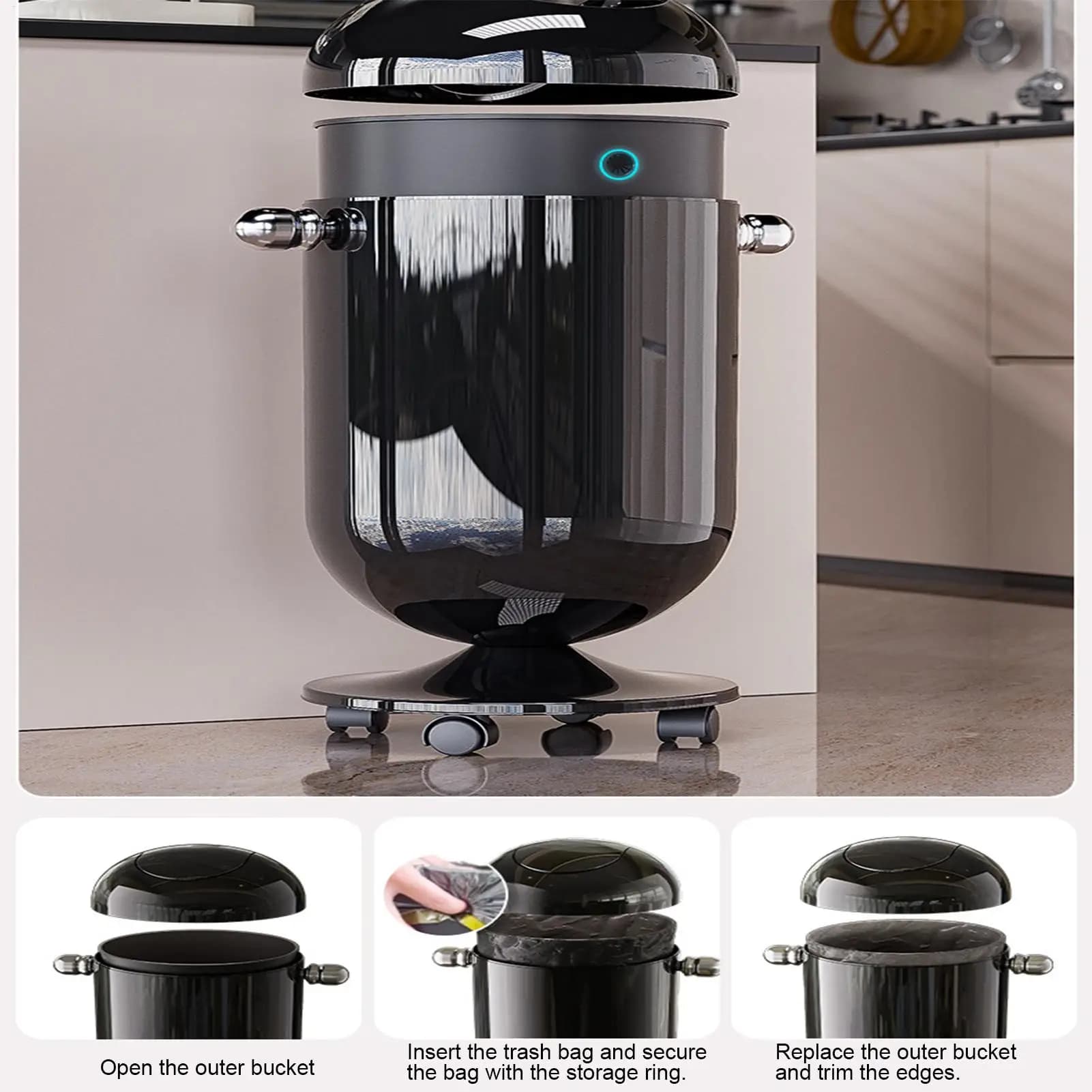 Pattumiera da bagno con coperchio Bidoni della spazzatura da 15 litri per contenitori per rifiuti da cucina Bidone per il riciclaggio con ruote per la camera da letto dell'appartamento