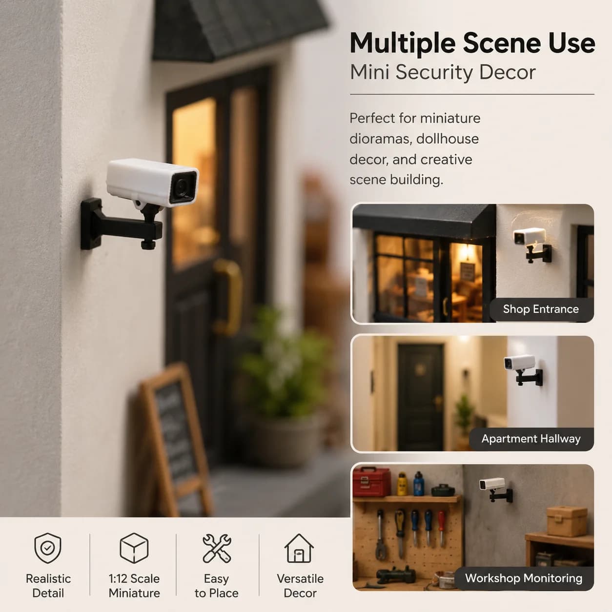 1:12 Scale Miniature Security Camera Model, Dollhouse Surveillance Camera Decor, Mini Prop for Diorama Scene Building