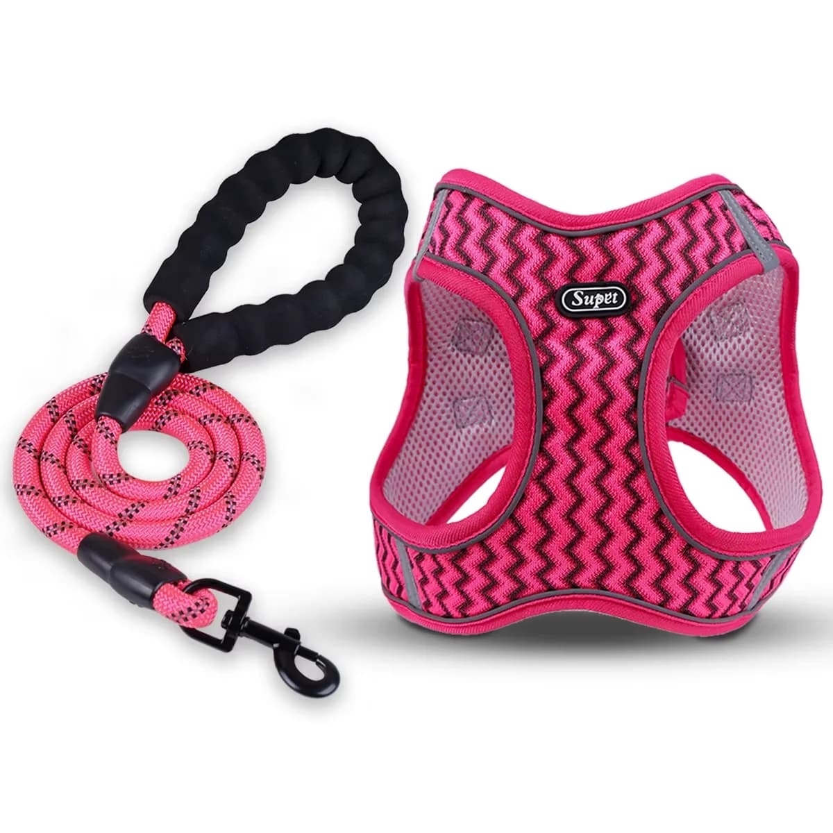 Pettorina per Cani e Gatti Supet con Motivo a Onde, Traspirante e Confortevole, con Guinzaglio Integrato