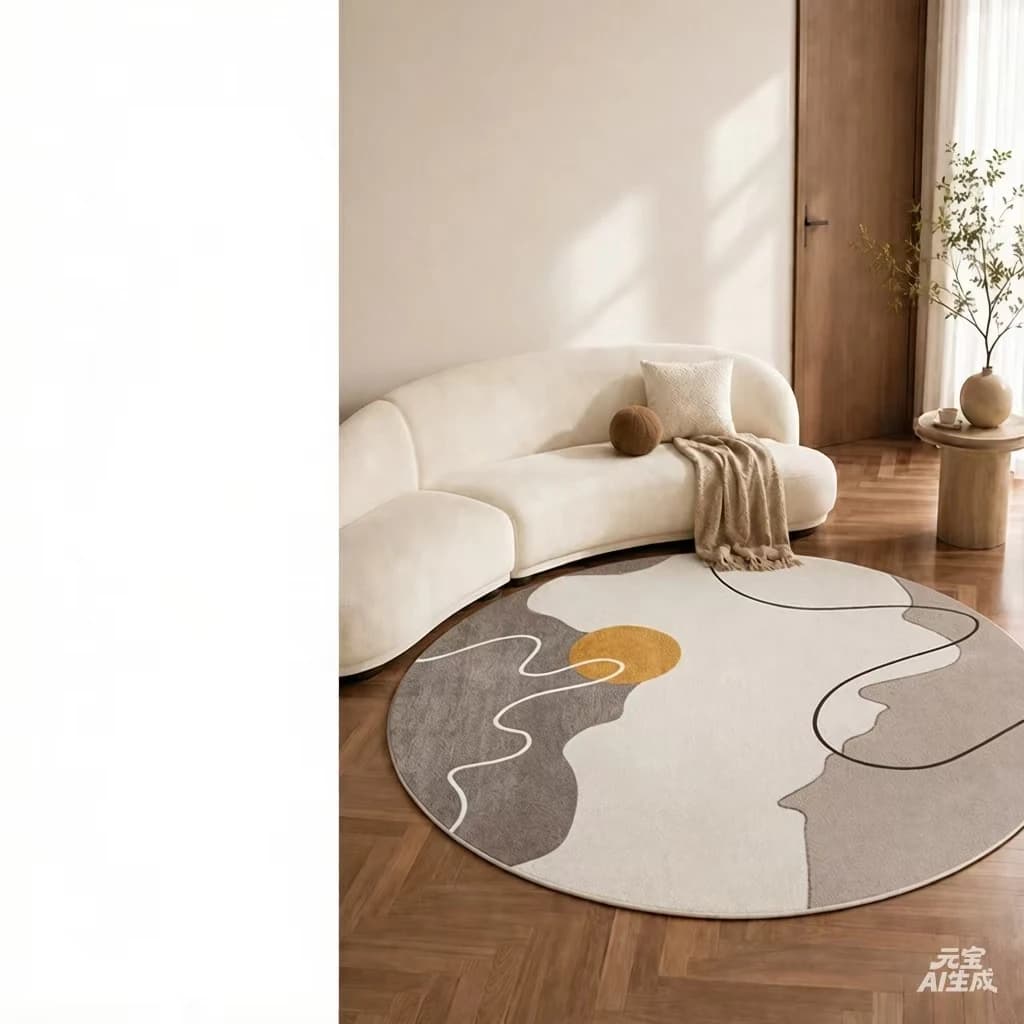 VIKAMA Round Carpet Living Room 2026 New Cream Style Minimalist Bedroom Bedside Makeup Table Chair Cushion Home Decoration