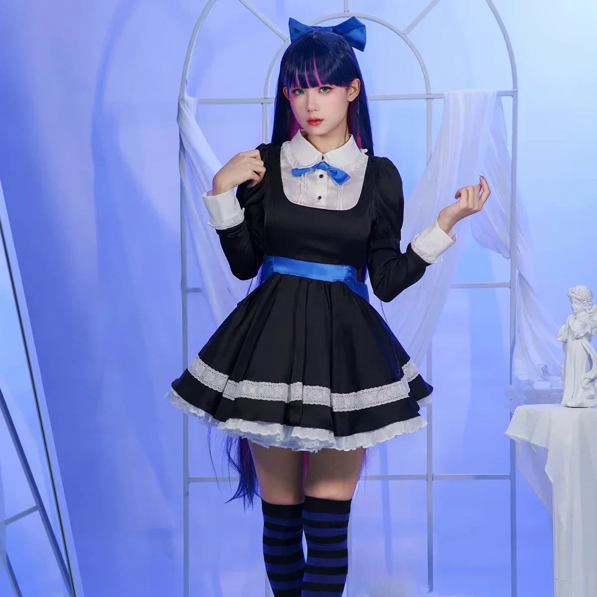 Anime Cosplay calza Anarchy Cosplay Panty & Stocking con Garterbelt calza Anarchy Cosplay Costume Dress uniforme parrucca lunga