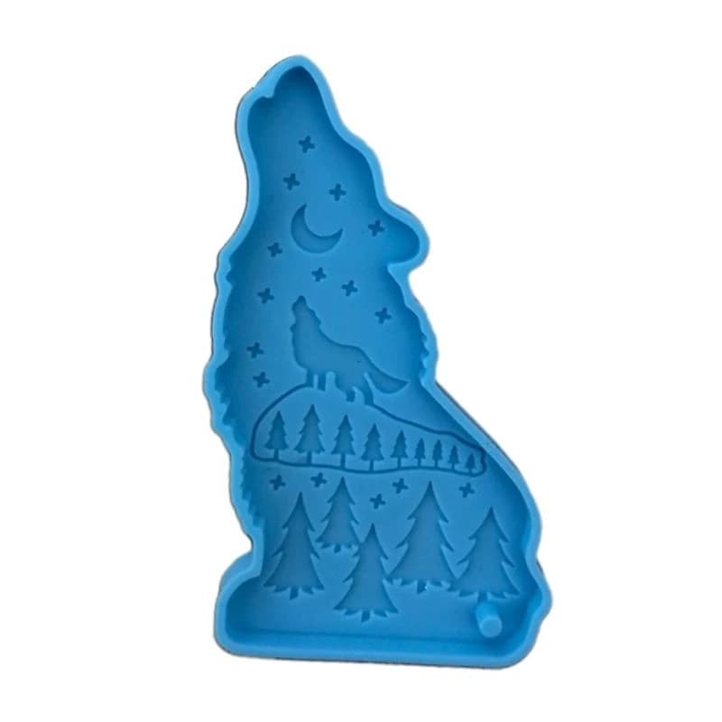 A52E Shiny Wolf Keychain Epoxy Resin Mold Necklace Pendant Silicone Mold DIY Crafts Jewelry Decortaion Casting Mold Tool