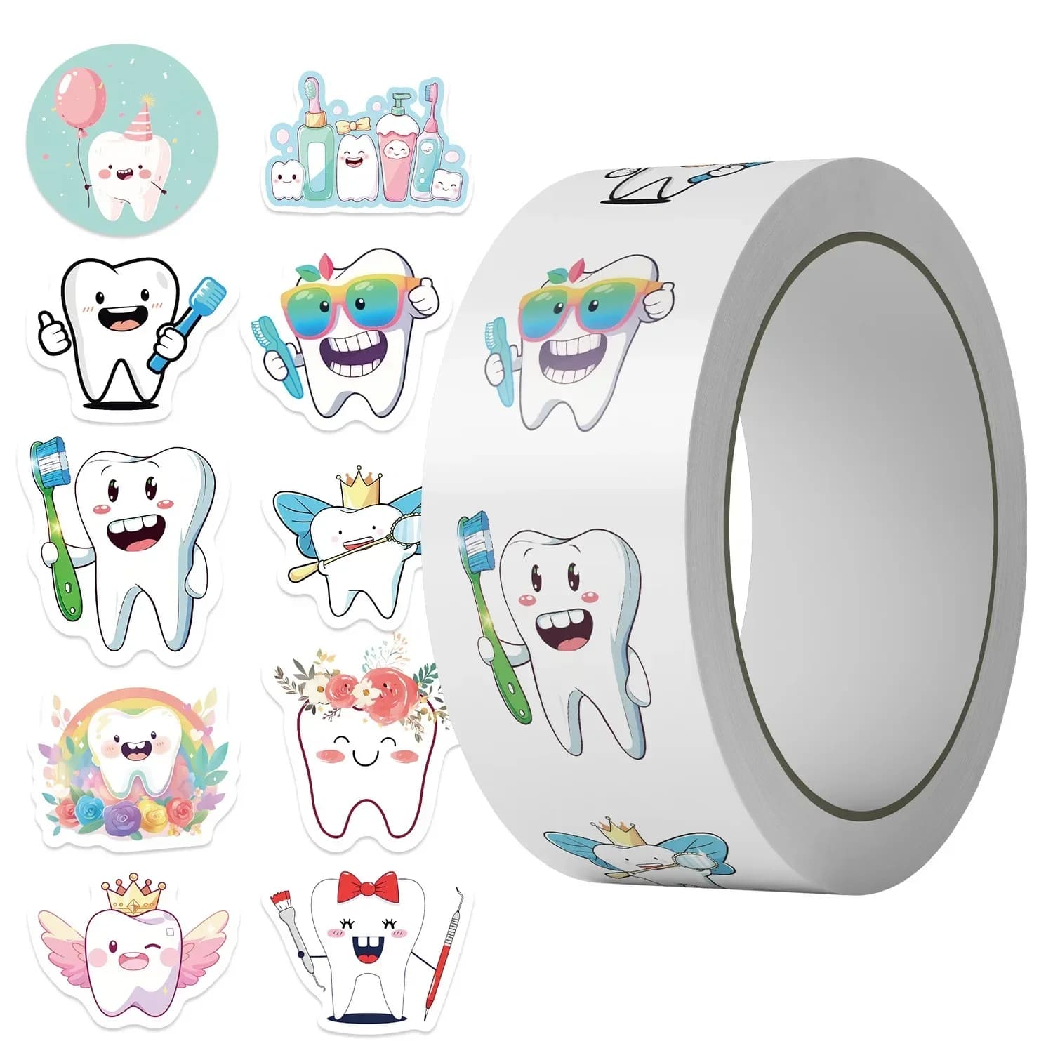 500 pz/rotolo Dente Forma Etichetta Adesiva Rotonda Per Dentista Cartoon Denti Proteggere Adesivo Decorazione Odontoiatria Per Bambini Ricompensa Regalo Giocattolo