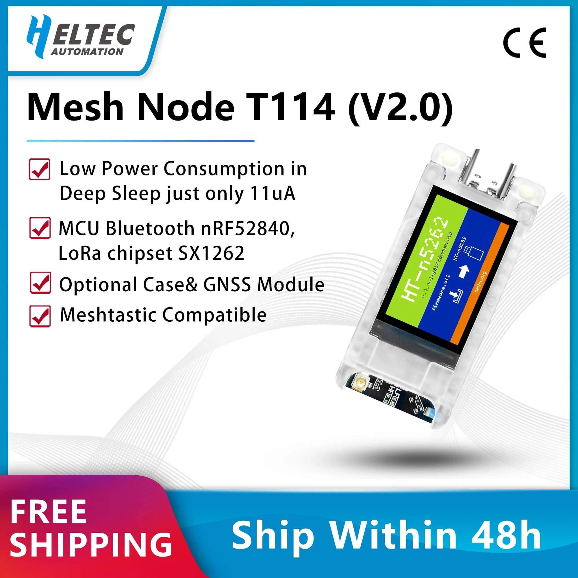 Heltec GPS meshtastico nRF52840 SX1262 LoRaWAN LoRa Arduino BLE Dispositivo di posizionamento Nodo a rete a bassa potenza T114 V2