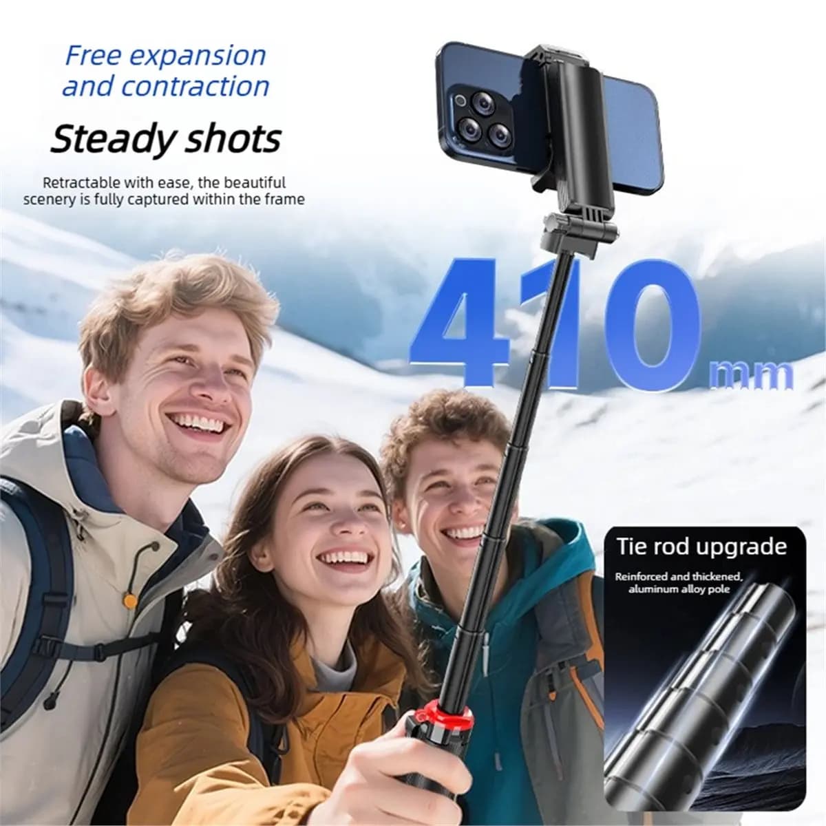 Mini Asta Selfie 3-in-1 Portatile con Treppiede Estensibile, Telecomando BT e Controllo Zoom per Vlog e Stabilizzatore Telefono