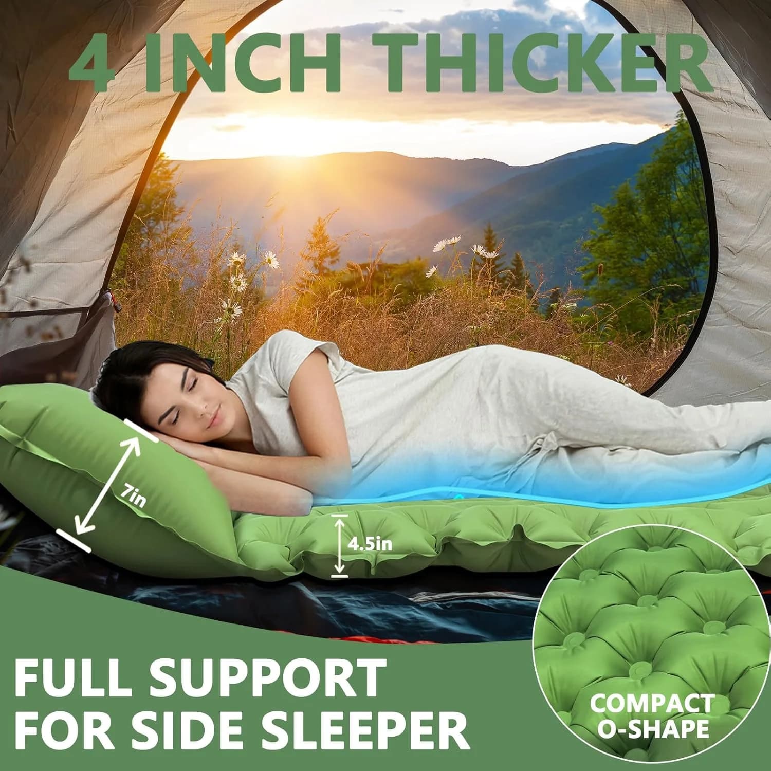 2 Person Inflatable Sleeping Pad Built-in Pillow, Portable Waterproof Foldable Camping Air Mattress for Tent Travel Beach