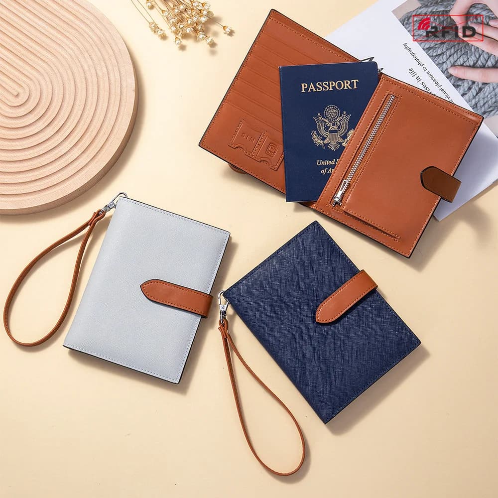 RFID Leather Dust Bag with Passport Clip, Camoscio ID Wallet, Small Functional Bag for Men and Women