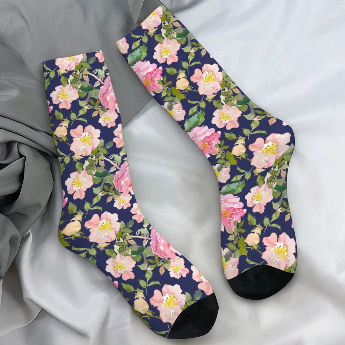 Pink Rose Flower Stockings Couple Fashion Plant Socks Soft Vintage Socks Winter Climbing Non-Slip Graphic Socks Birthday Present