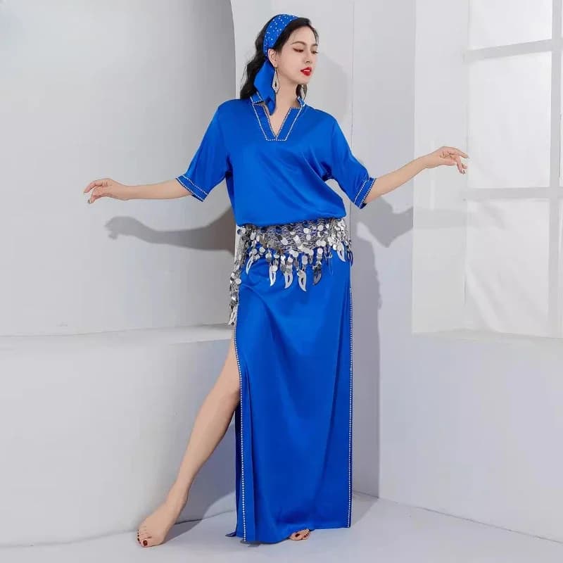Costume per Esibizioni di Danza del Ventre, Abito Intero, Completo per Pratica Shaabi, Costume per Esibizioni di Danza Orientale Baladi, Set 4 Pezzi