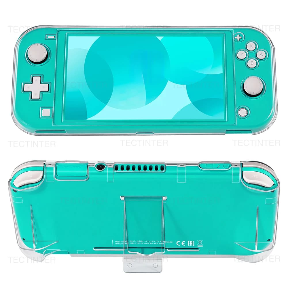 Transparent Protective Case for Nintendo Switch Lite Console Crystal Hard Glitter Cover Shell with Bracket for NS Lite Accessory