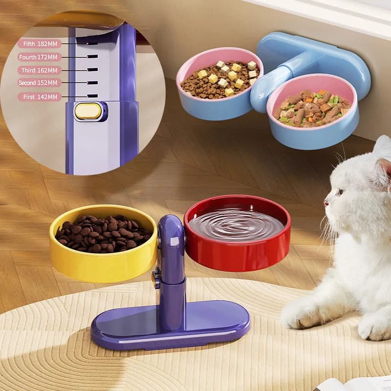 Alimentatore a doppia ciotola per animali domestici rialzato regolabile Moda staccabile antiscivolo Design a ventosa Cibo per gatti Ciotola per acqua Platos Para Gatos