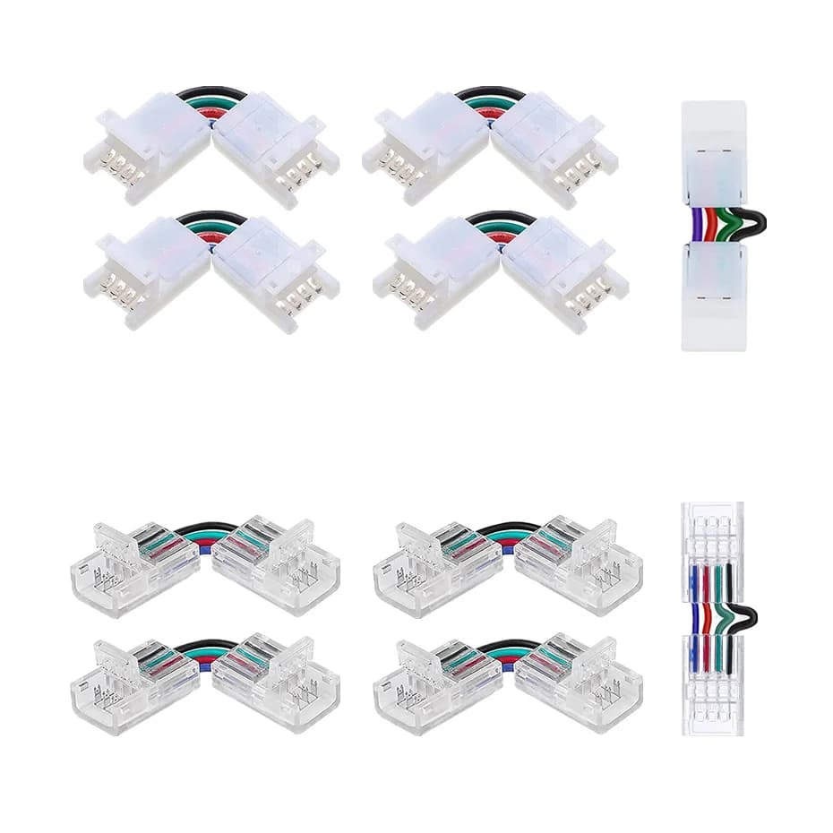 Connettori angolari a LED (5 pezzi) 3Pin 4Pin 10mm per strisce LED SMD 12-24V RGB RGBIC a forma di L, connettore rapido a fibbia