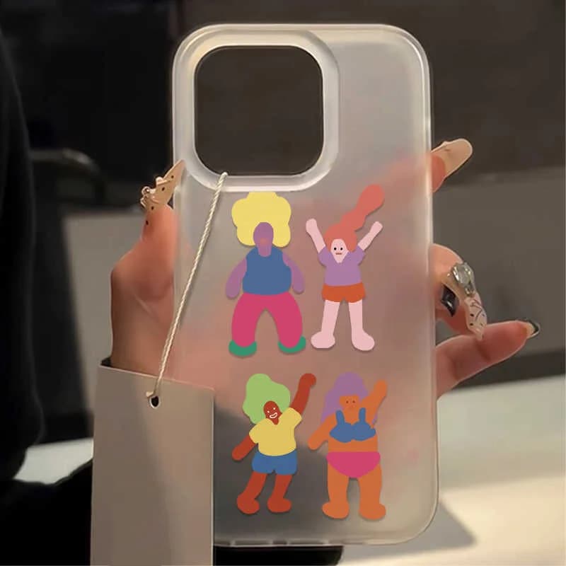 Minimalist Graffiti Rainbow Little People Phone Case For IPhone 17 Air 16 15 14 Plus 13 12 11 Pro Max Frosted Transparent Cover