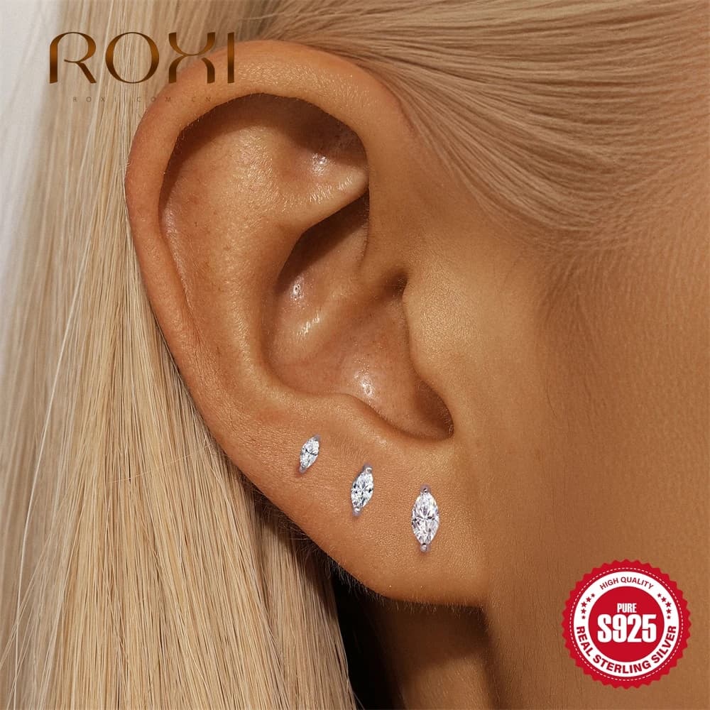 ROXI 1PC Classic 925 Sterling Gold CZ Geometric Silver Earrings For Women Geometrical Jewelry Daily Wear Party Gift