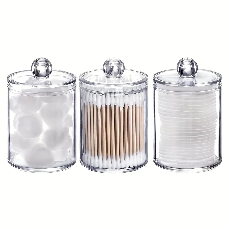 Pack of 1/2/3 plastic supports for cotton pads, 10 Oz bath organizer, Qtip drug jar dispenser