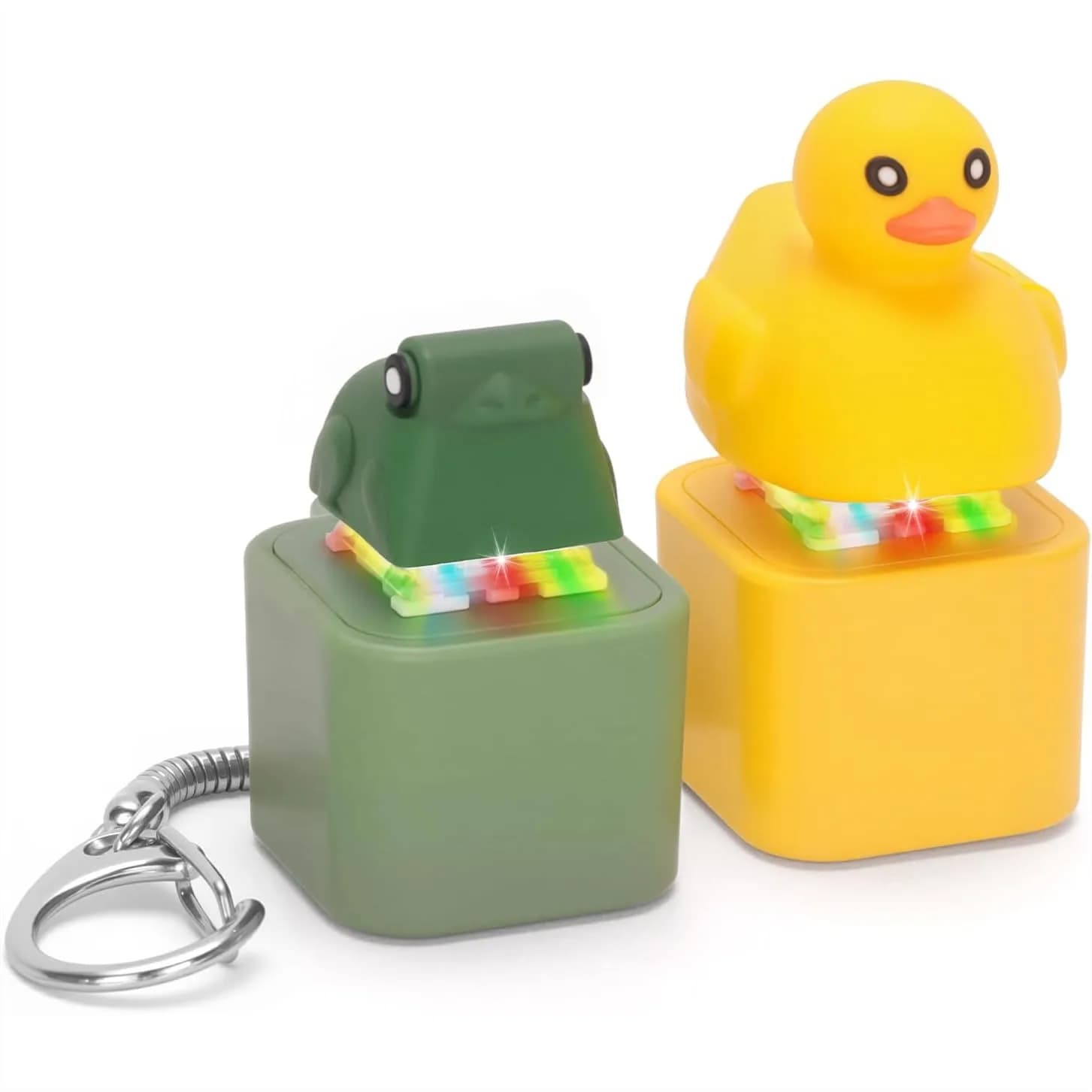 Rechargeable Anatra and Rana Shape Keychain with LED Light, Sensory Toy for Adults Anti-Stress and Anxiety (Room and Green, 2 Pieces)