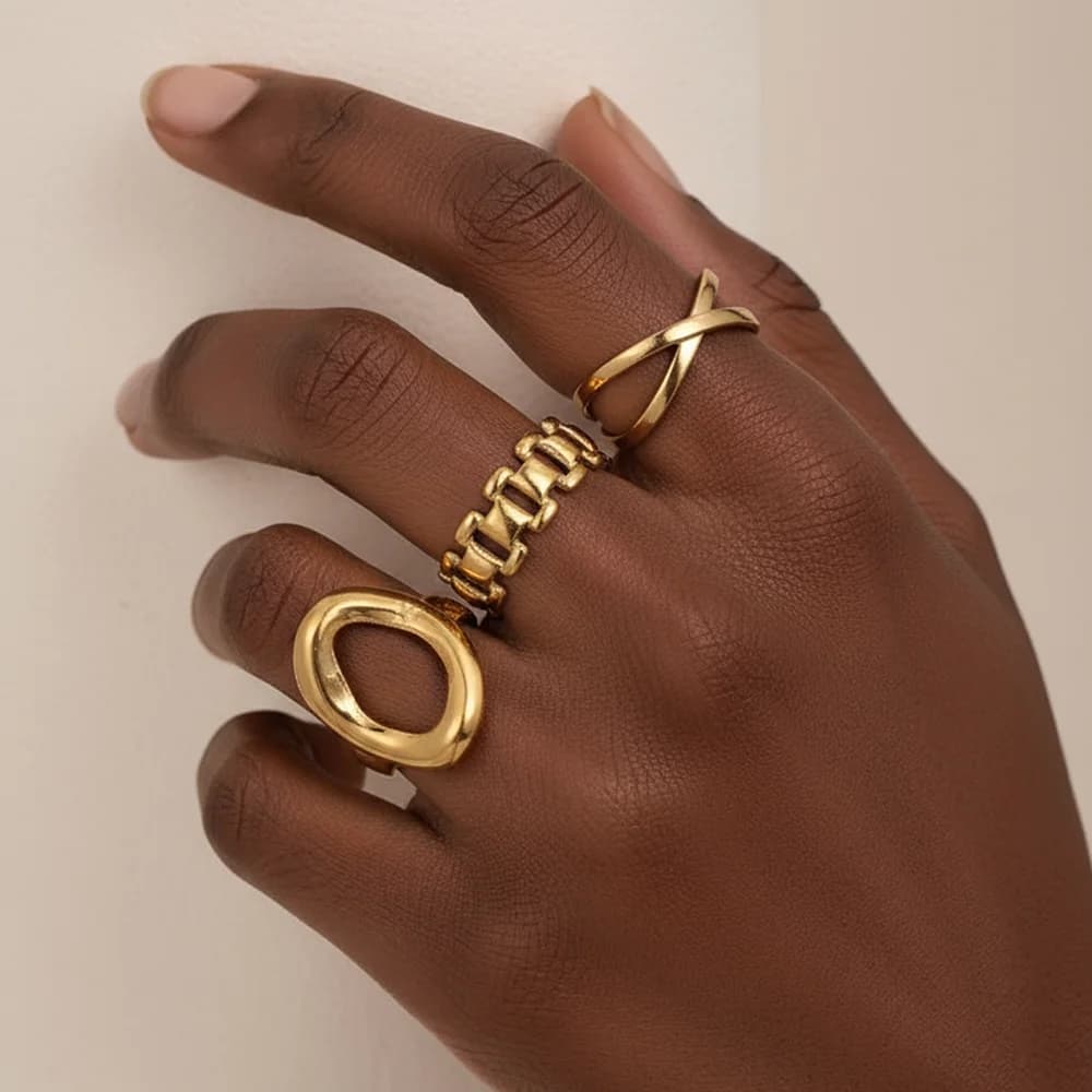 DGIDDK Set di anelli di design traforato in acciaio inossidabile Gioielli da dito regolabili unisex Regalo creativo semplice, unico e alla moda