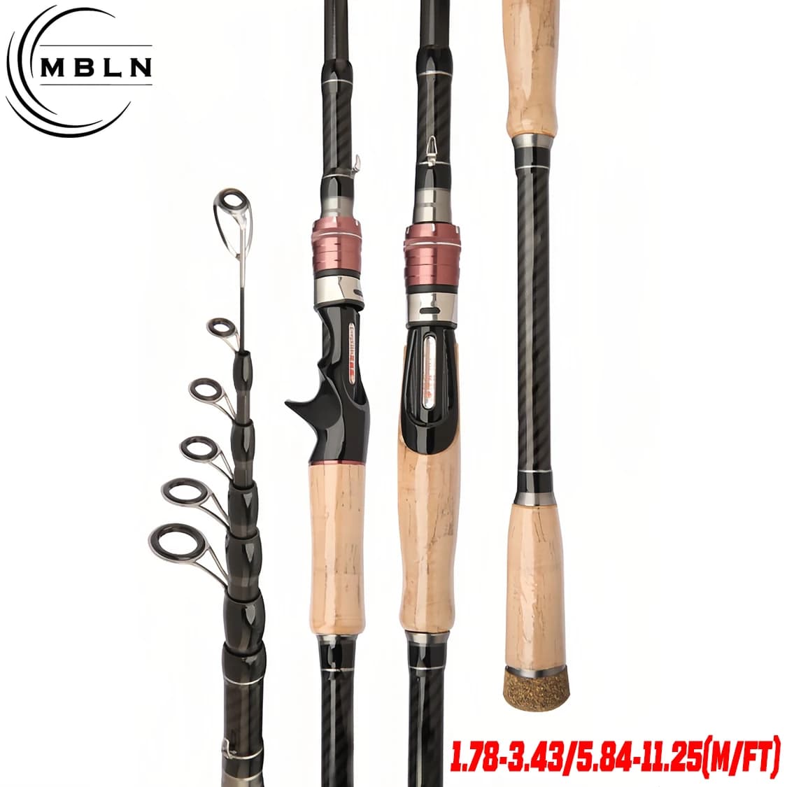 Canna da pesca in carbonio MBLN, potenza ML, manico casting/spinning, lunghezza chiusa 63 cm, per la pesca con esca a testa di serpente per spigola