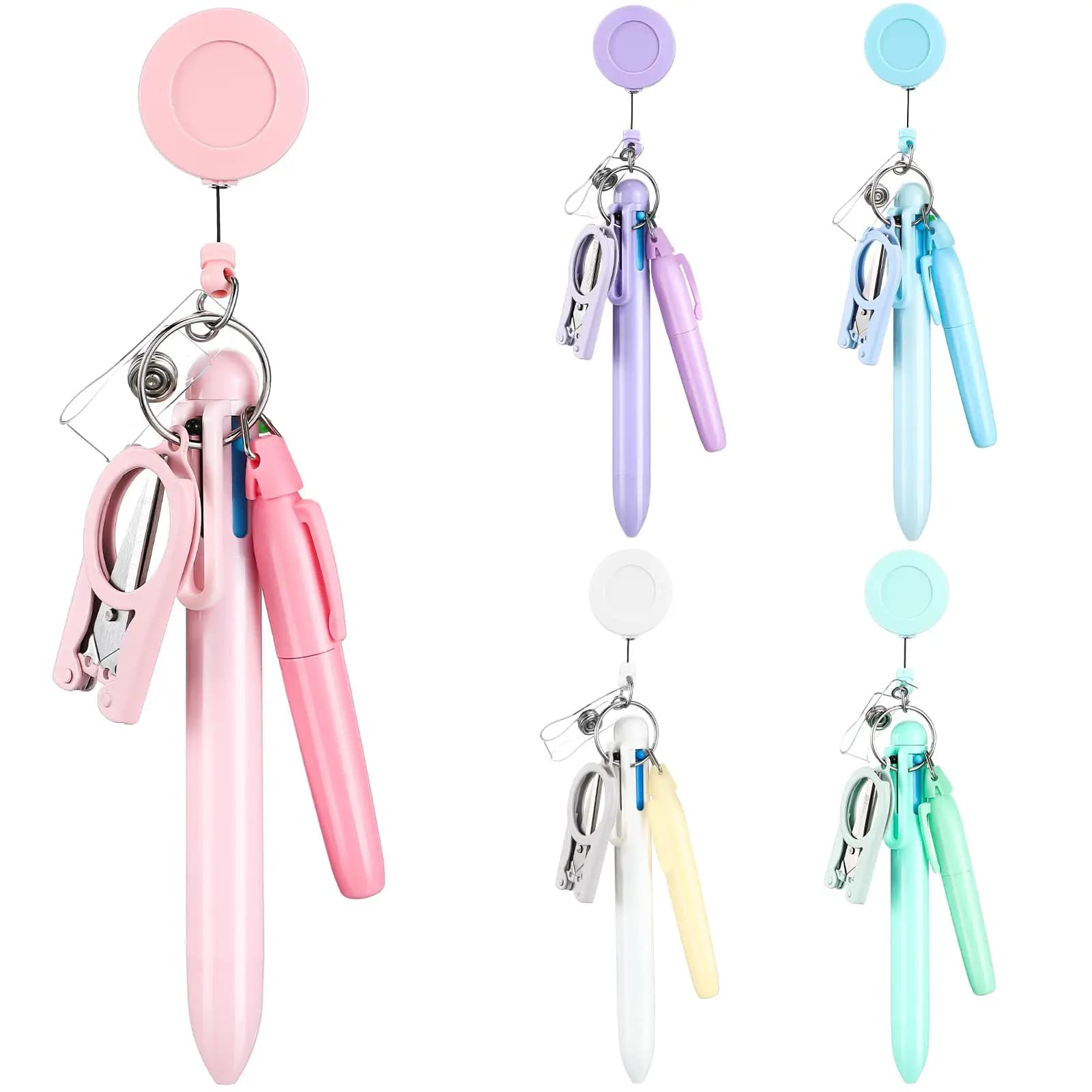 5 pezzi set di penne per infermiera accessori per badge da infermiera mini penne a sfera retrattili evidenziatore clip per badge portachiavi a LED forbici pieghevoli