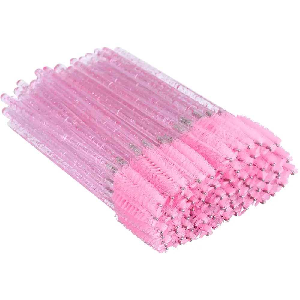 100 Disposable Brushes for Mascara, Crystal Sticks for Extension Eyebrow and Eyebrow Makeup - Pink Travel Kit