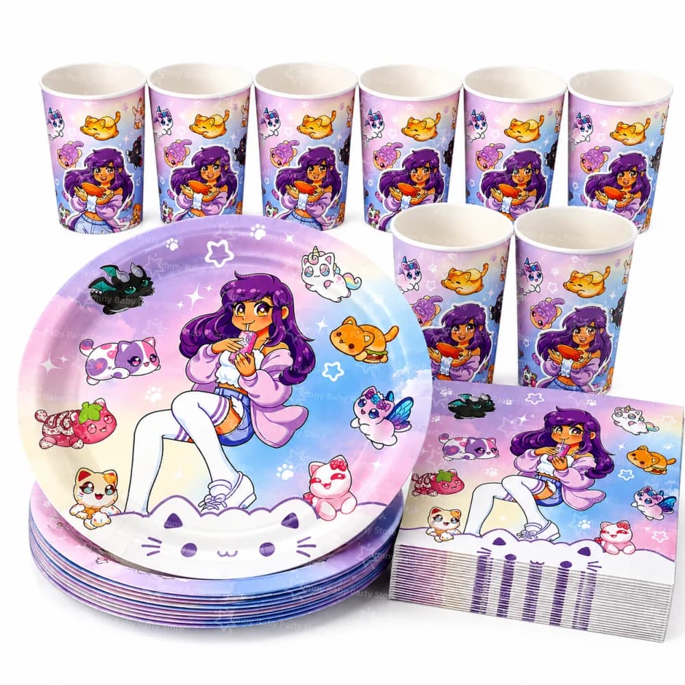 Aphmau Birthday Tableware Pink Cat Birthday Decoration Video Game Disposable Cups Plates Napkins Party Favors Baby Shower Toys