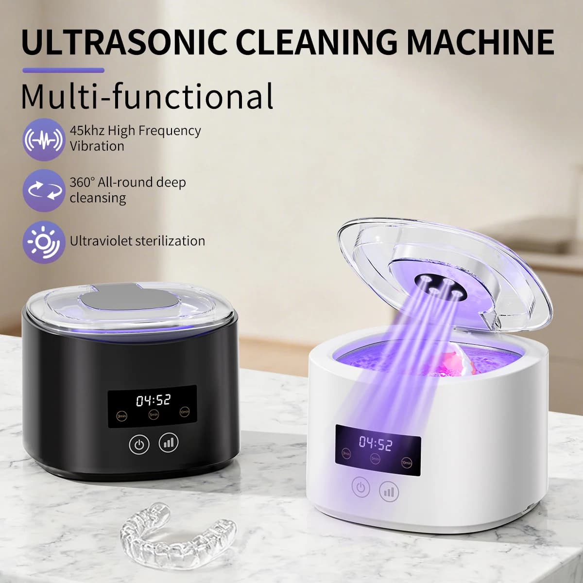 HOMEFISH Pulitore Elettrico USB Multifunzione per Protesi Dentarie, Apparecchi Ortodontici, Retainer Invisibili e Scatole per la Cura Dentale