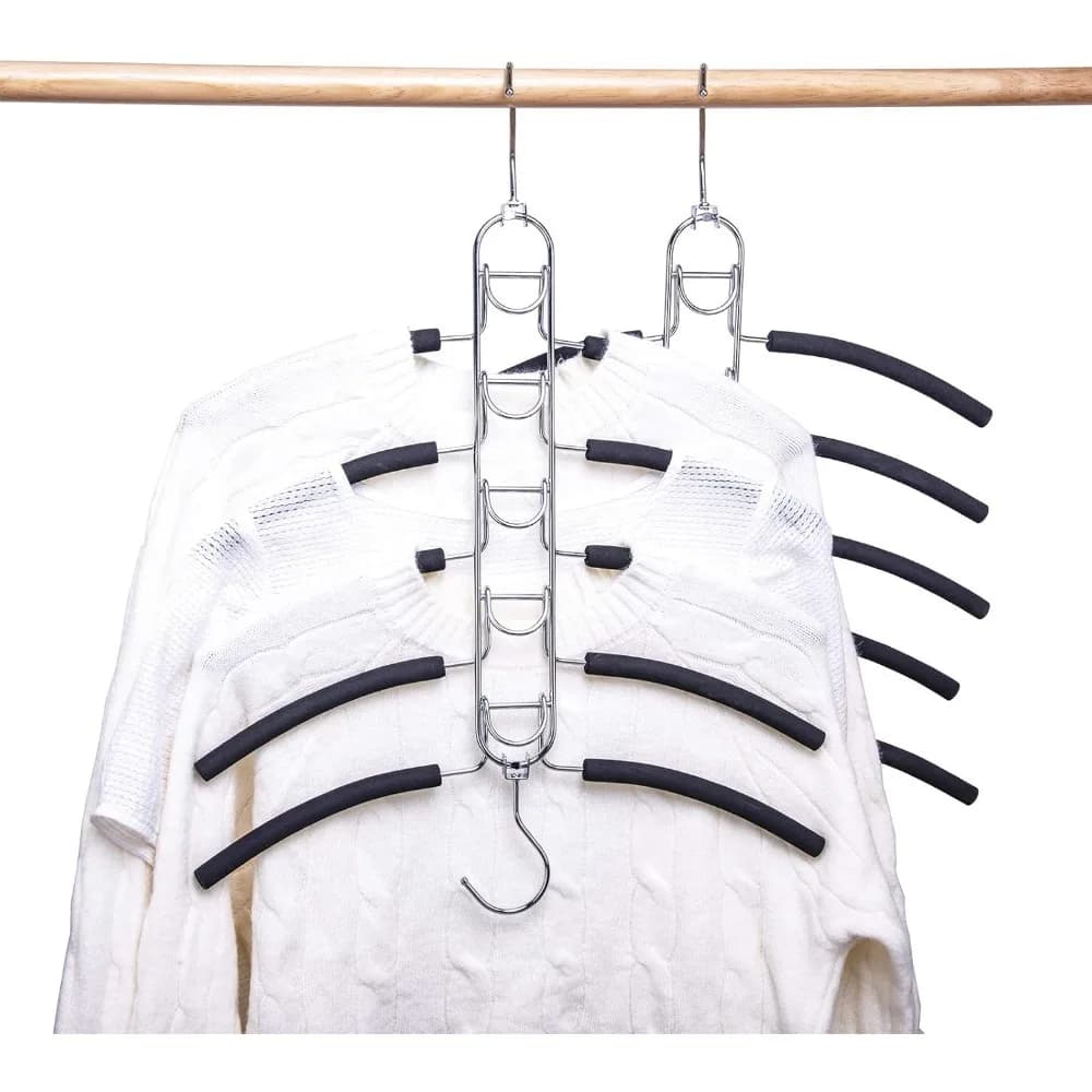 Pack of 2 anti-slip hangers 5 in 1, magic metal hangers space saving, multi-layer coat hangers for wardrobe, durable metal blo
