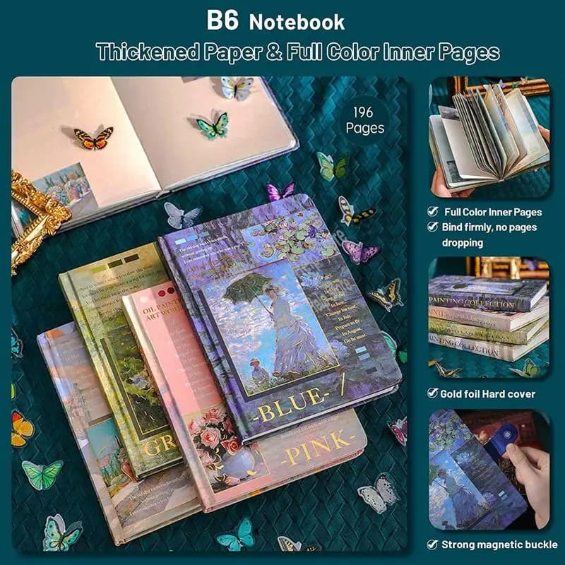Aesthetic Scrapbook Journaling Kit,Vintage Oil Painting B6 Notebook Scrapbooking Supplies Art Stickers-A78U