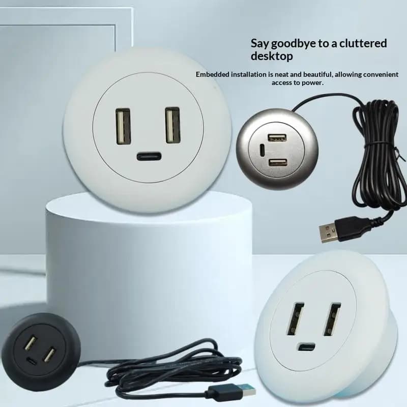1Pc Type-C USB Charger 3 In 1 Splitter Desktop Hole Embedded USB Hub For Laptop PC Mobile Phone Charging Furniture Office Socke.