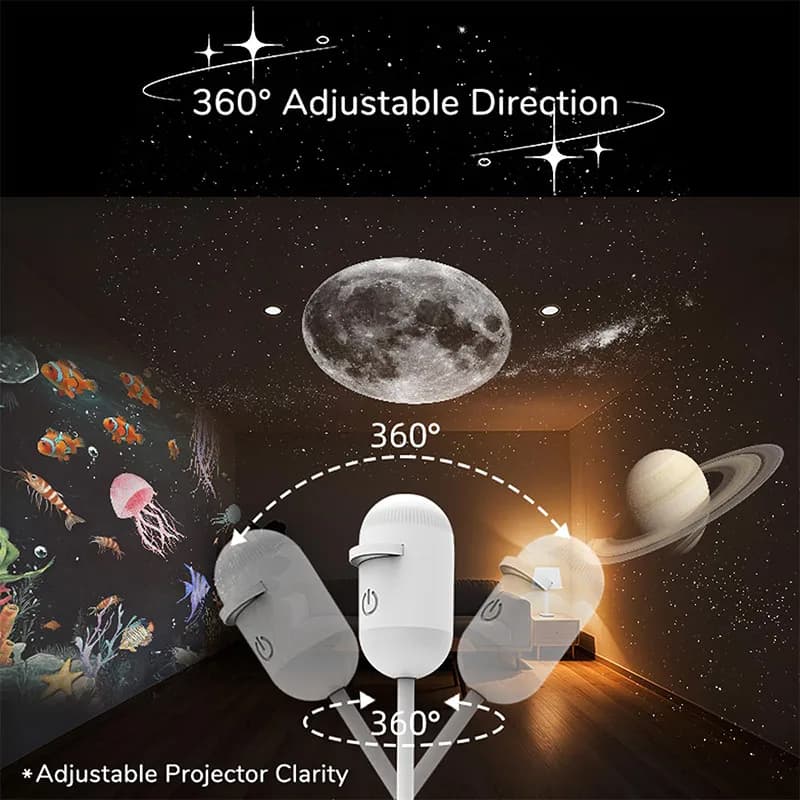 Proiettore di Stelle Mini 2-in-1 con Pellicole Scorrevoli, Luce Notturna Cielo Stellato a 360° ° Decorazione Rotante per Camera da Letto, Regalo per Bambini