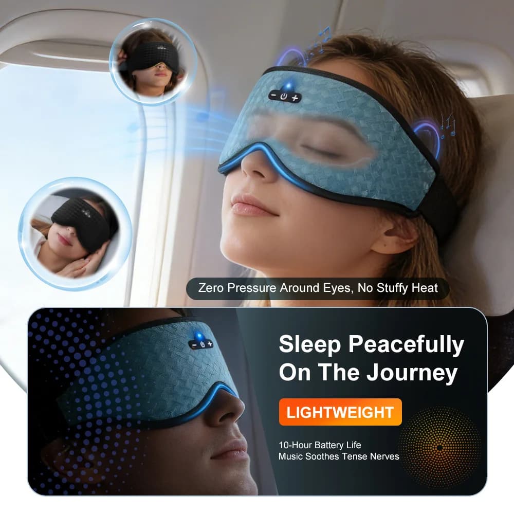 3D Bluetooth Eye Mask with Stereo Wireless, Comoda and Lavabile Headphones, Free Hand Calls, for Home and Travel