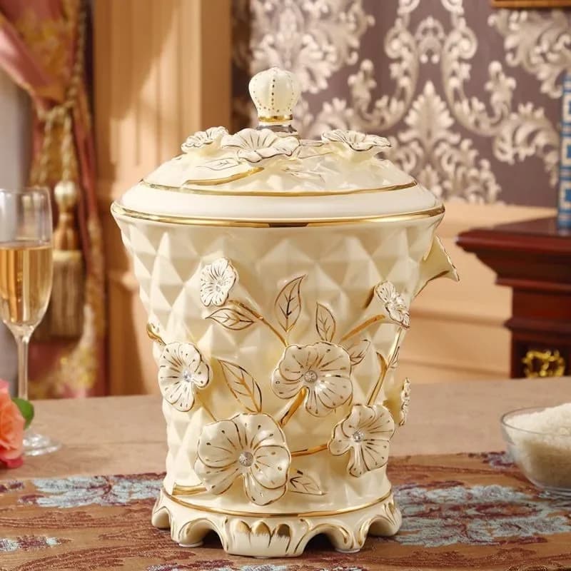 Creative Porcelain Waste Bins Lidded Dustbin Wastebasket Storage Bucket Odor-free Trash Can Living Room Dustbin Household Cleani