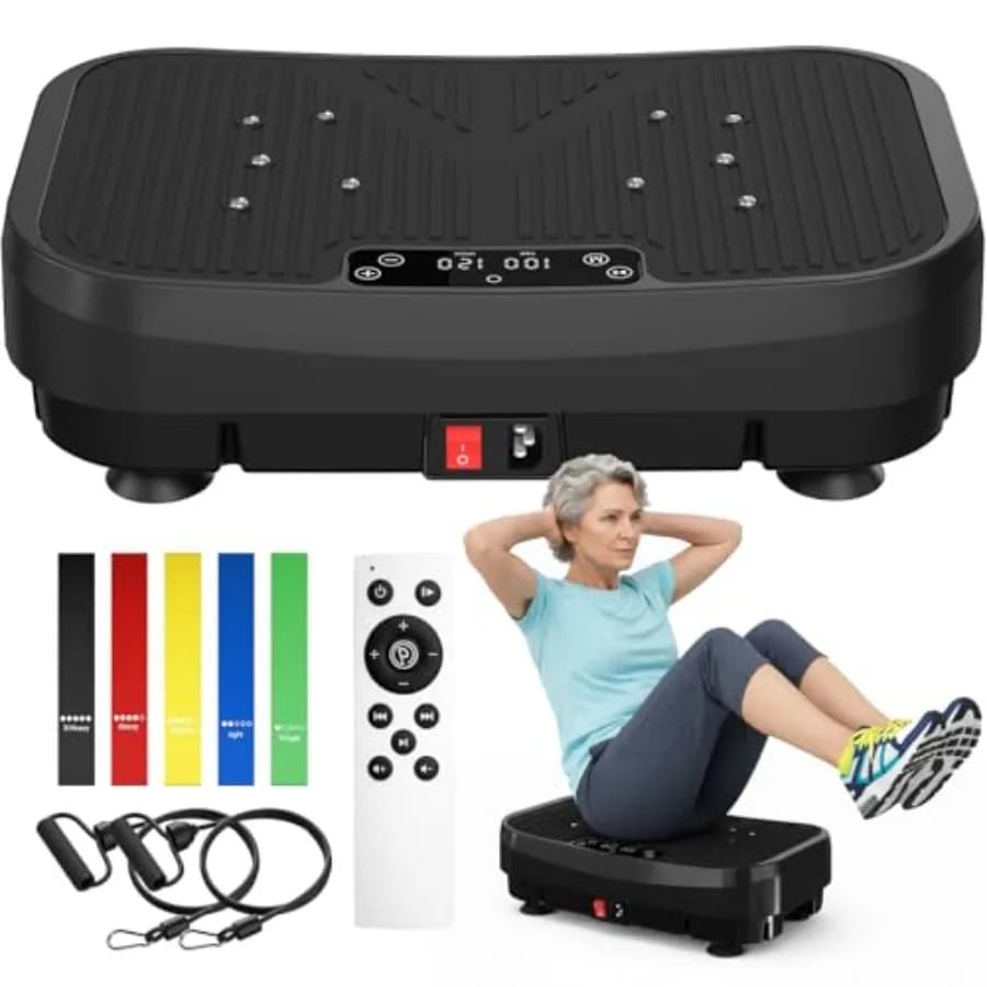 Vibrant Platform for Exercises and Linphatic Drainage, 120 Levels, Vibromassage for All Body with Resistance and Bluetooth Bands