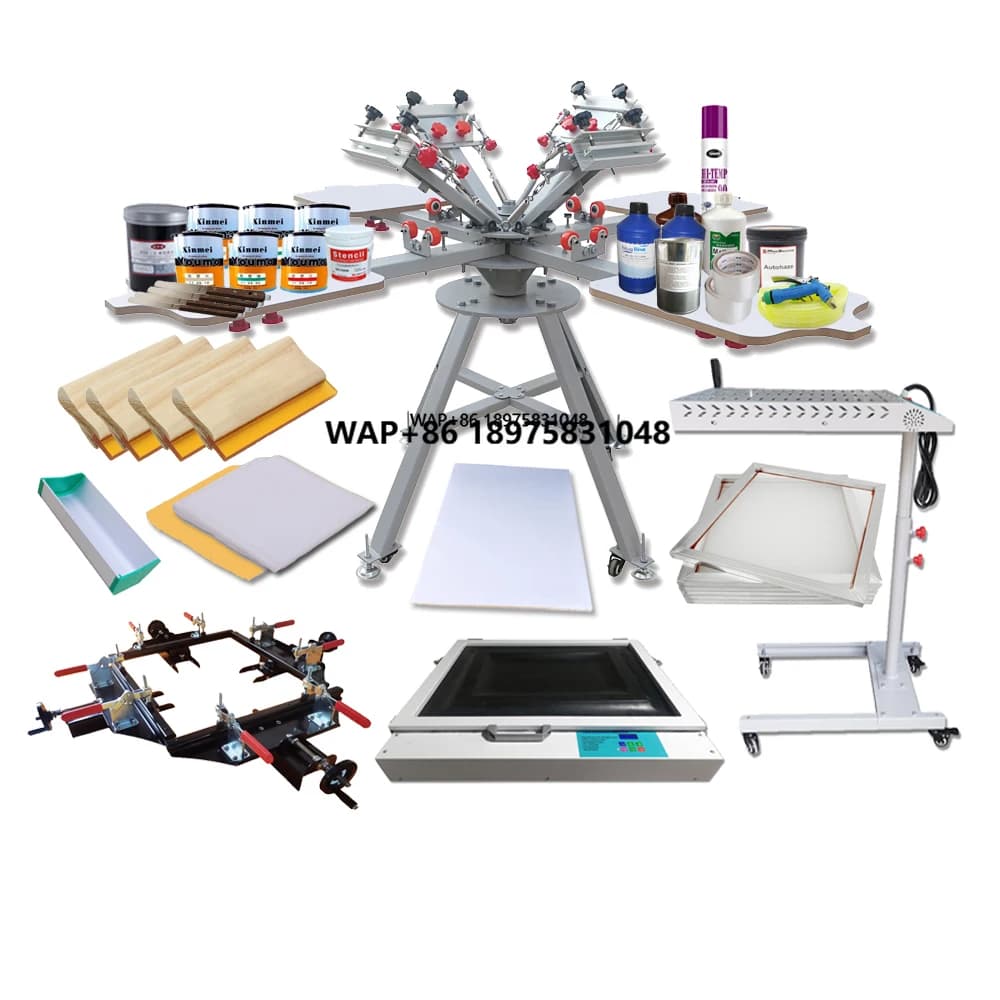 Macchina Serigrafica a Carosello a 4 Colori e 4 Stazioni, Attrezzatura Completa per Stampa su Magliette