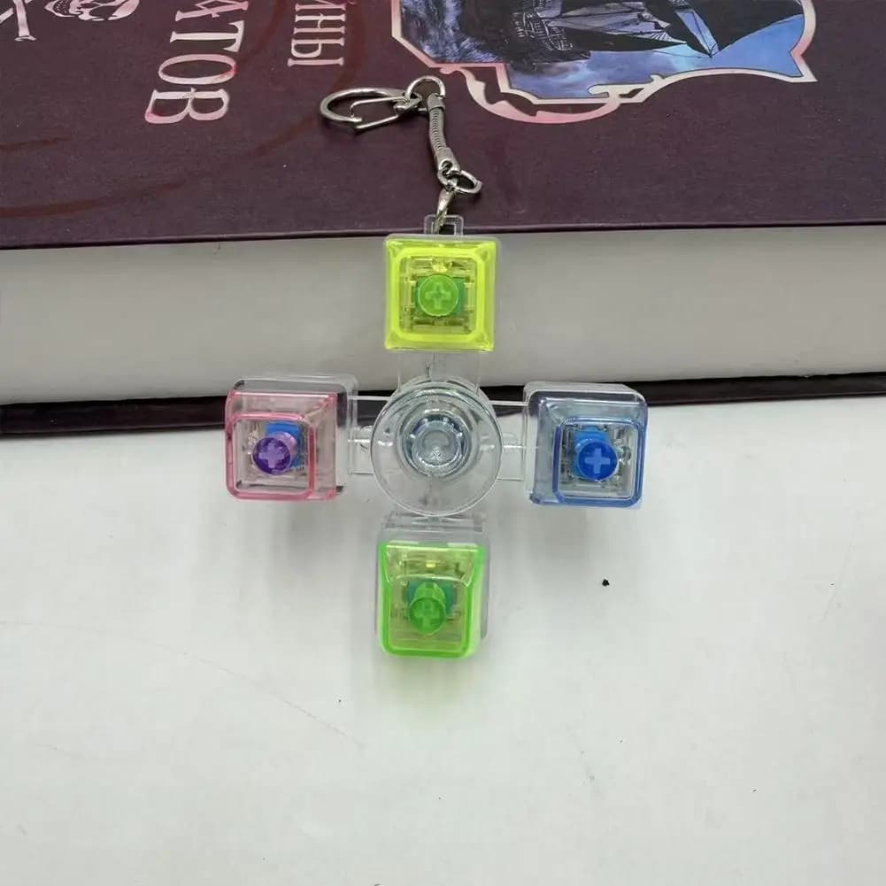 Tester per Switch di Tastiere Meccaniche a 4 Tasti, Fidget Spinner con Luce LED, Portachiavi Antistress, Giocattolo Clicker per Decompressione, Regalo