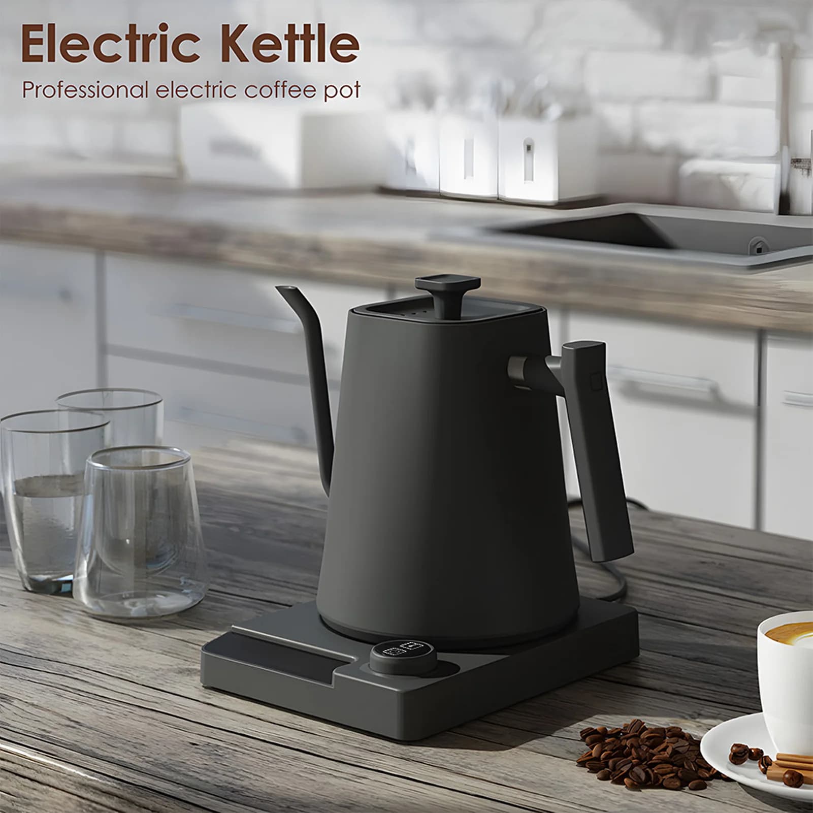 Bollitore elettrico a collo di cigno 110V/220V 1.0L Caffettiera per birra a mano 1200W Riscaldamento rapido Pentola di controllo della temperatura Fodera in acciaio inossidabile