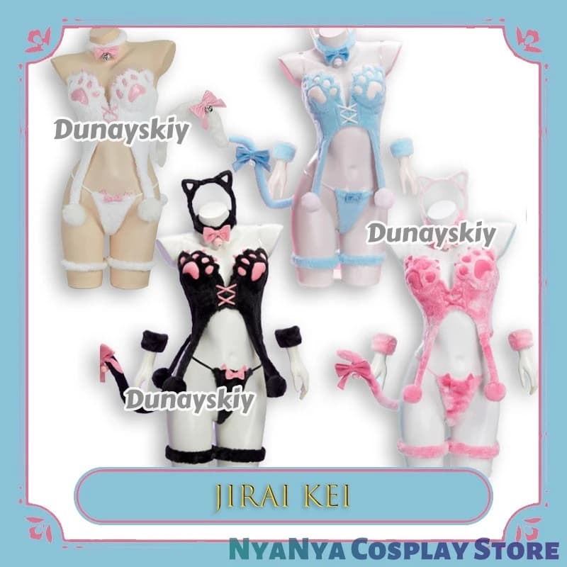 Bunny Cat Paw Milk Print Plush Cosplay Cat Disfraz Set Halloween Christmas Animal Puntelli Cosplay Cat Earrings Coda Bell Lace