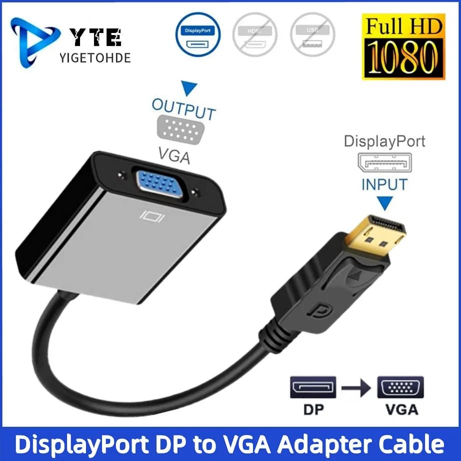 YIGETOHDE 1080P DisplayPort DP a VGA Cavo adattatore DP Maschio a VGA Femmina Convertitore per PC Computer Portatile TV Monitor Proiettore