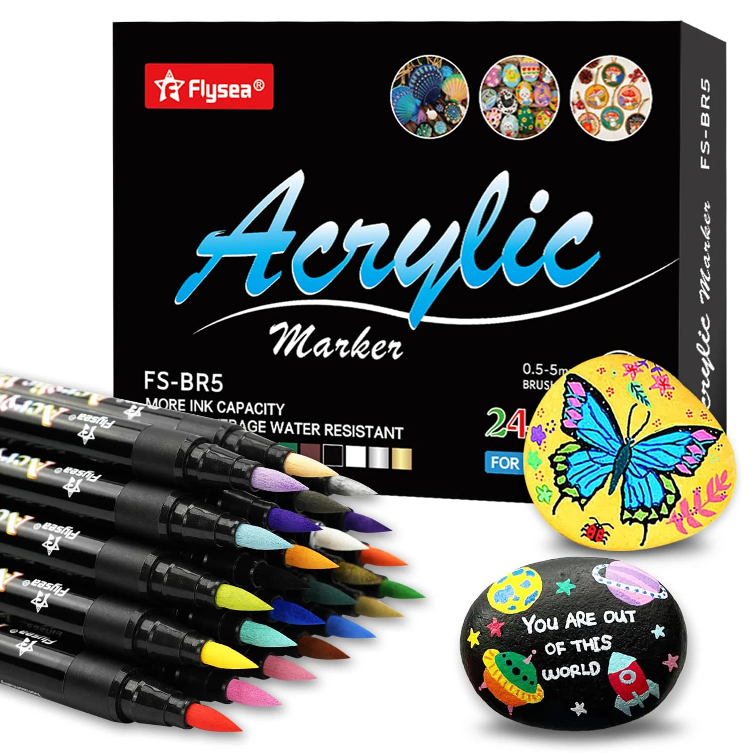 Penne per vernice acrilica con punta a pennello 12/24/36 colori, pennarelli per lettere e pittura creativa, rocce, tazze, ceramica, vetro